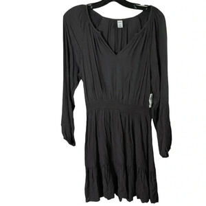 Black dress, smocked, tiered ,frill,goth,medieval,whimsygoth,boho,SM,grey,NWT